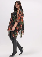 Floral Print Chiffon Poncho