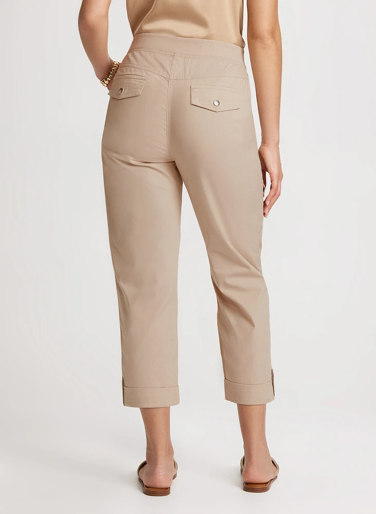 Cotton Drawstring Waist Cargo Capris