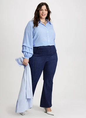 Tiered Sleeve Striped Blouse & Bootcut Jeans