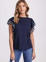 Crochet Trim Cap Sleeve T-Shirt