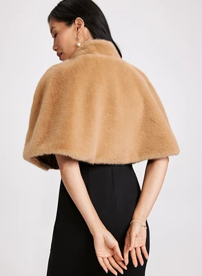 Mock Neck Faux Fur Cape