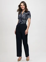 Paisley Print V-Neck Top & Modern Fit Straight Leg Pants