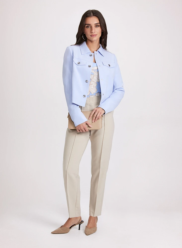 Cropped Embossed Button Jacket & Emma Seamed Slim-Leg Pants