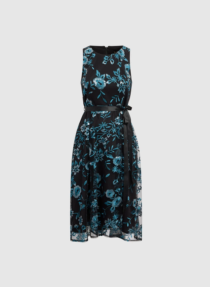 Sequined Floral Embroidery Dress