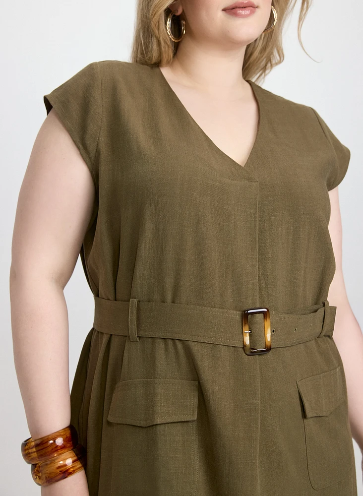 Robe en lin extensible à ceinture