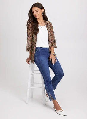 Paisley Print Cover-Up & Hem Slit Jeans