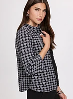 Houndstooth Print Mock Neck Cardigan