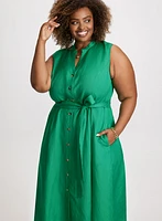 Linen-Blend Button Front Dress