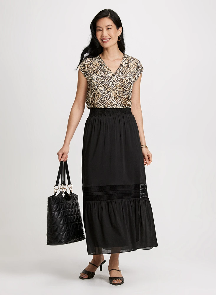 Lace Insert Tiered Skirt