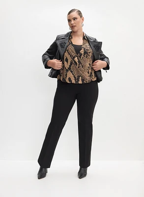 Embroidered Vegan Leather Jacket & Straight-Leg Pull-On Jeans