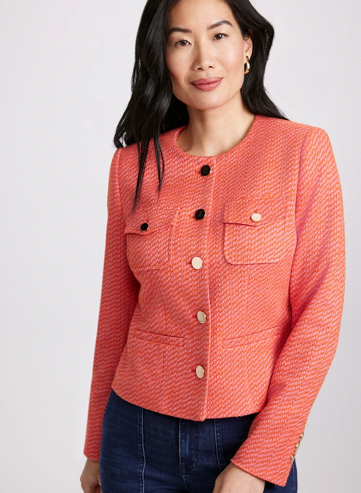 Bouclé Button-Down Jacket