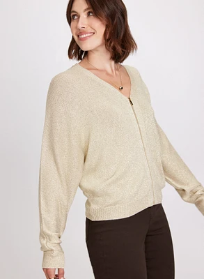 Zip-Front Long Dolman Sleeve Cardigan