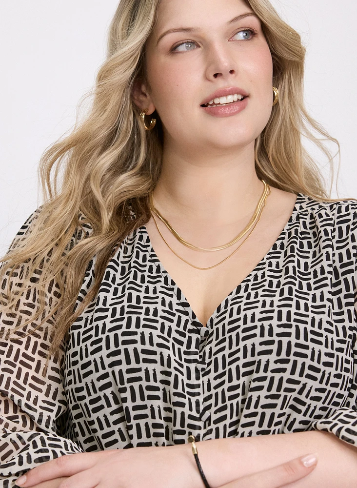 Geometric Chiffon Blouse