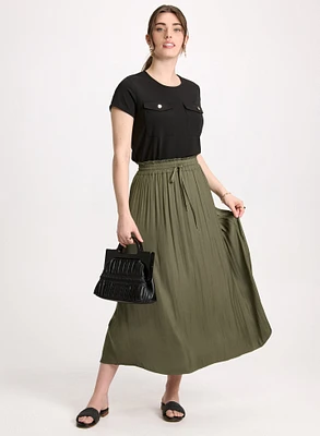 Buttoned Flap Pocket Top & Long Elastic Waist Skirt