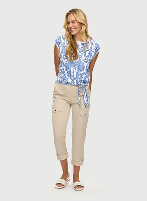 Knotted Cap Sleeve Top & Drawstring Cargo Capris