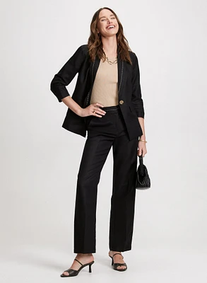 Linen Embroidered Blazer & Wide Leg Pants