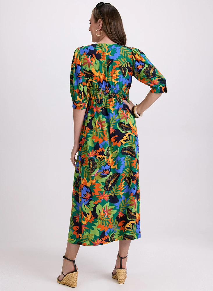 Tropical Balloon Sleeve Dress