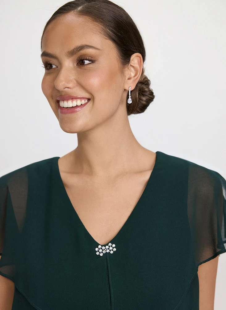 Tiered Brooch Embellished Dress