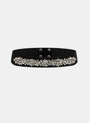 Ceinture élastique motif de fleur en pierres