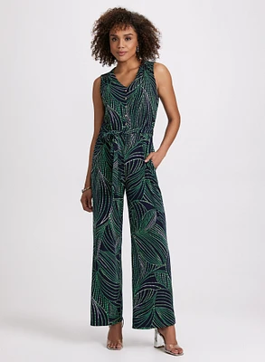 Abstract Leaf Print Jumpsuit