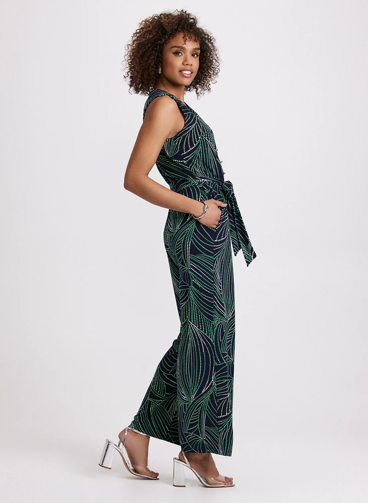 Abstract Leaf Print Jumpsuit