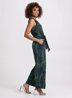 Abstract Leaf Print Jumpsuit