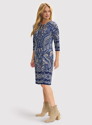 Paisley Print Keyhole Detail Dress