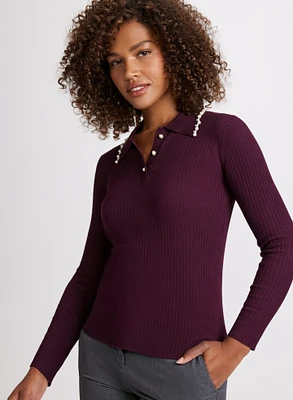 Pearl Trim Long Sleeve Sweater