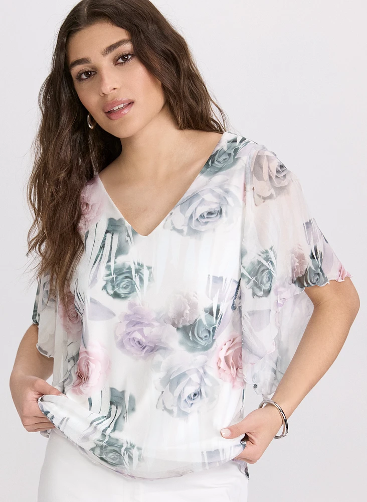 Mesh Rose Print Blouse