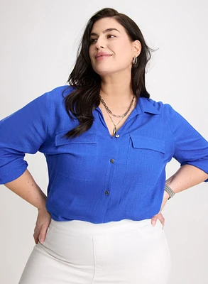 Blouse à manches roulées en mélange de lin