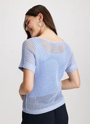 Openwork Knit Short Sleeve Sweater