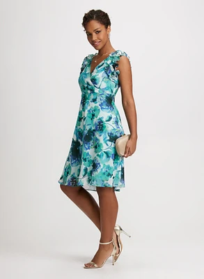 Ruffle Shoulders Floral Dress