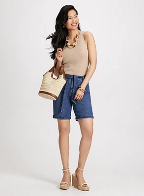 Camisole côtelée et short en jean à nouer