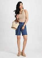 Ribbed Knit Camisole & Sash Denim Shorts