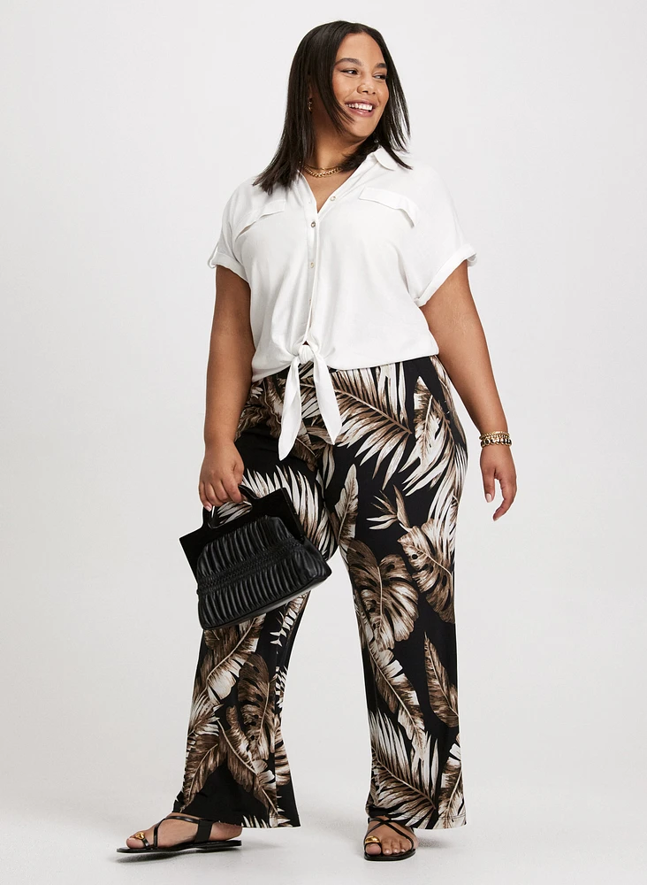 Palm Print Wide Leg Pants