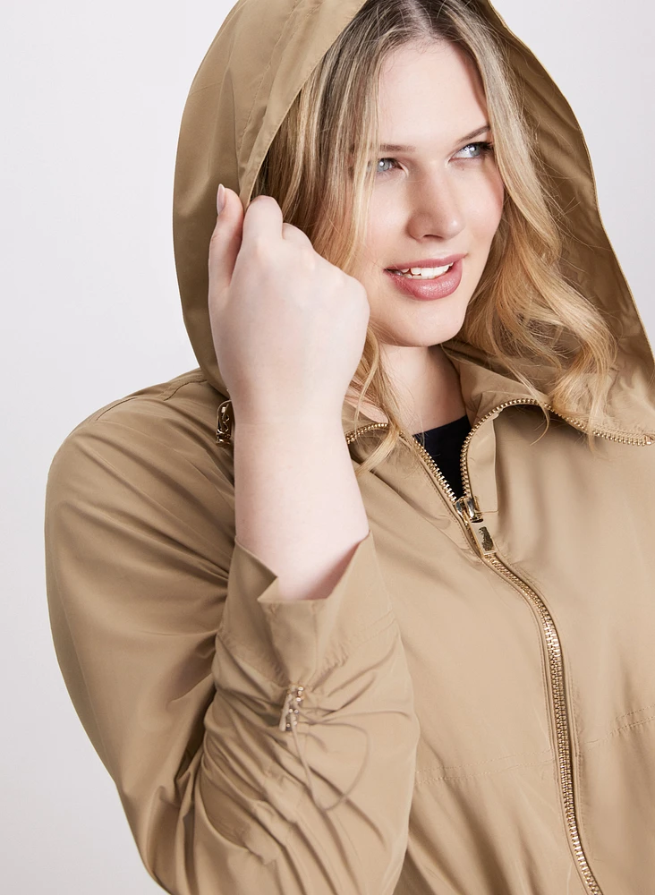 Elastic Waist Hooded Rain Coat