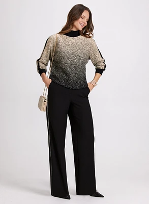 Two-Tone Lurex Sweater & Olivia Wide-Leg Crystal Detail Pants