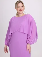 Brooch Embellished Capelet Dress