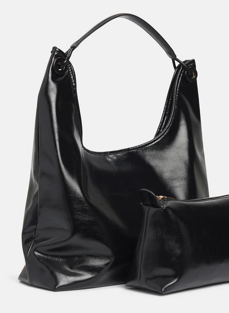 Vegan Leather Handbag & Pouch Set