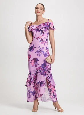 Robe longue en chiffon fleuri