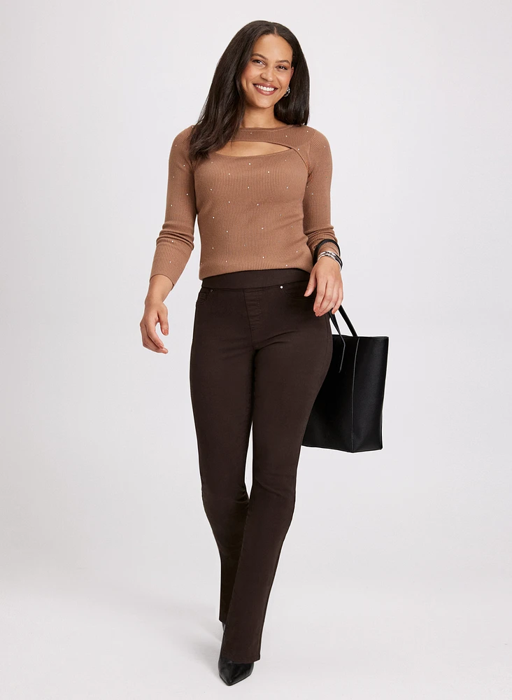 Cutout Design Sweater & Straight Leg Jeans