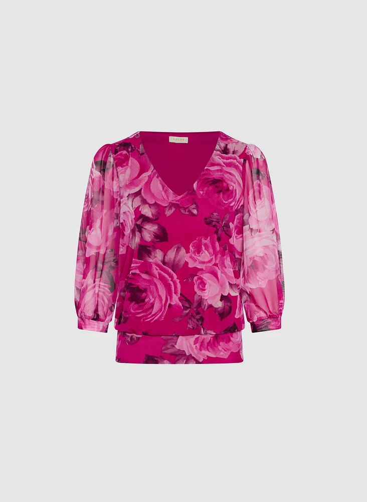 Mesh Rose Print Top