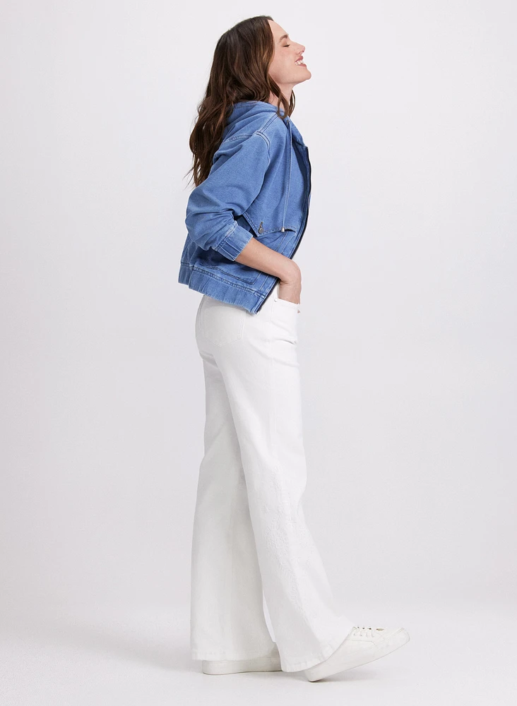 Tonal Embroidered Straight-Leg Jeans