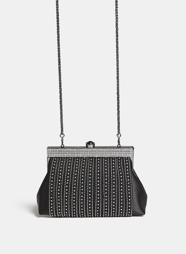 Satin Rhinestone Clutch
