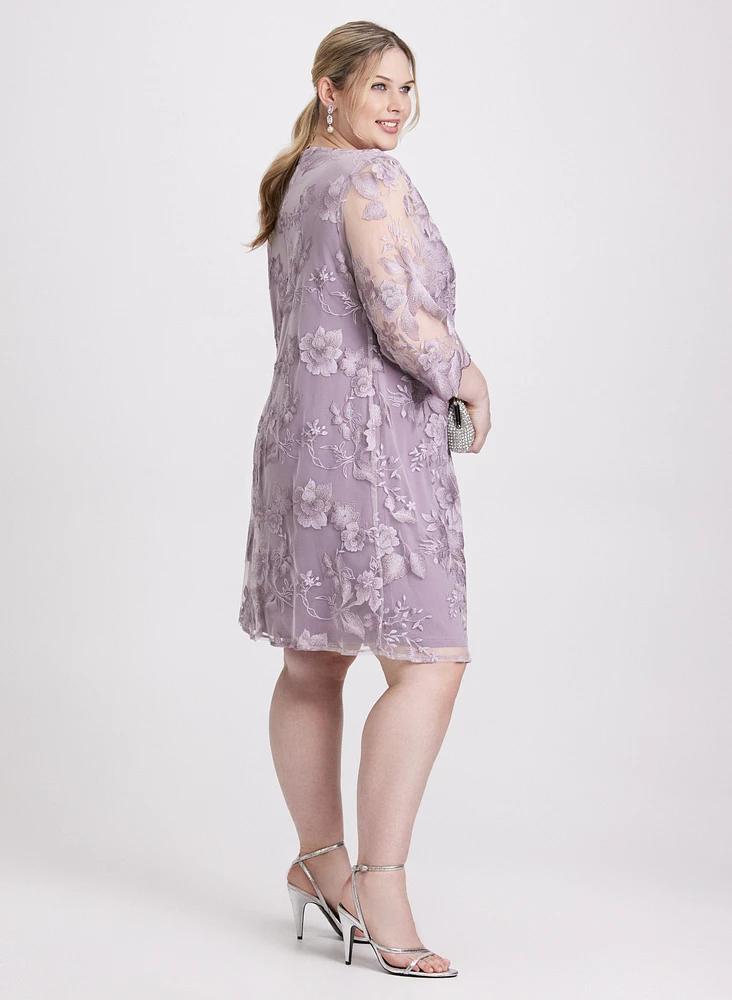 Floral Embroidered Illusion Dress