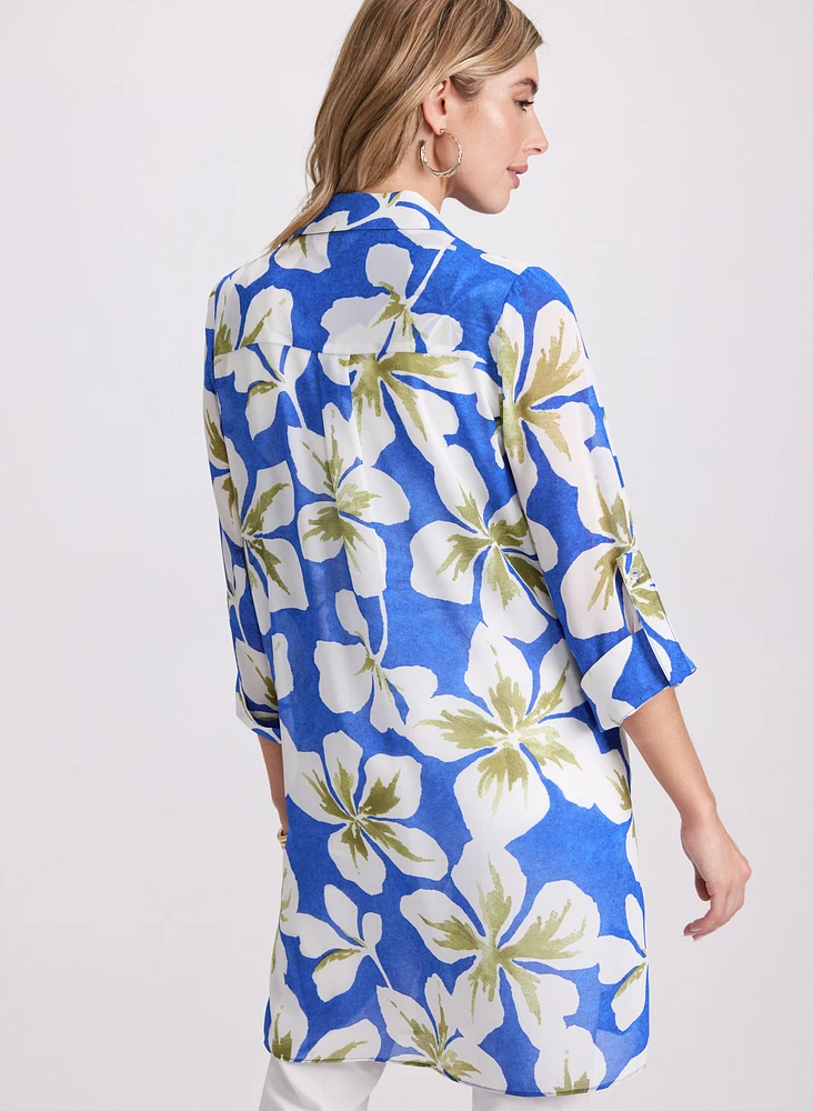 Blouse-tunique florale boutonnée