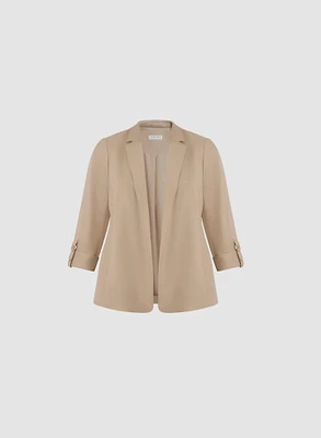 Linen-Blend Open Front Jacket