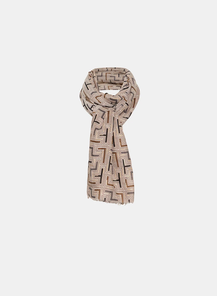 Geometric Print Fringe Detail Scarf