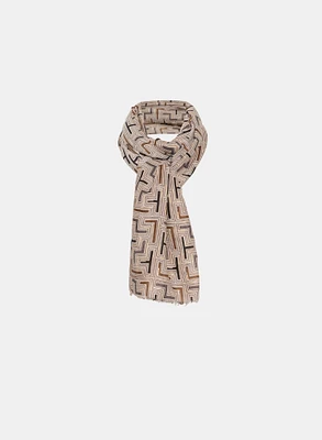 Geometric Print Fringe Detail Scarf