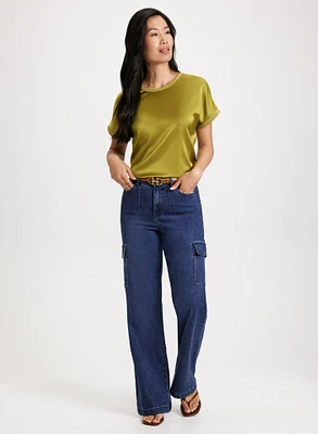 Satin Top & Cargo Jeans